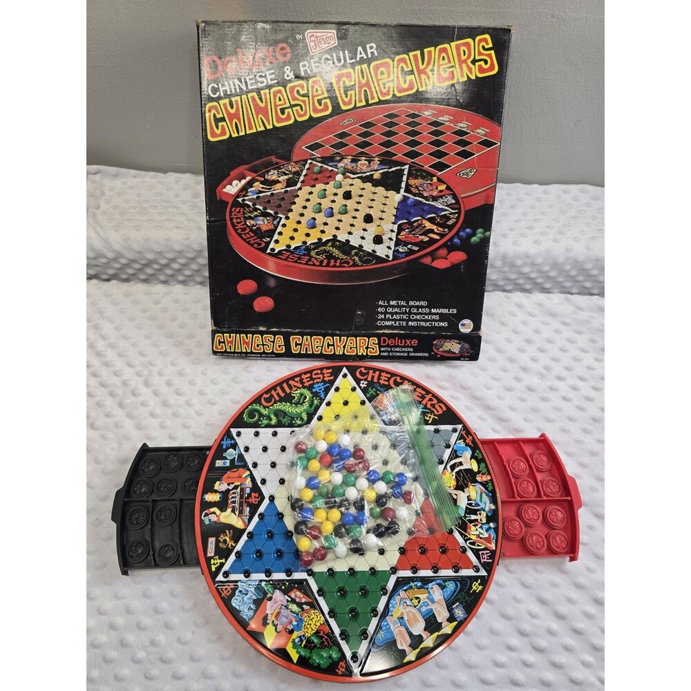 Steven Deluxe Chinese Checkers Metal Board Game w/ Marbles Incomplete For Parts